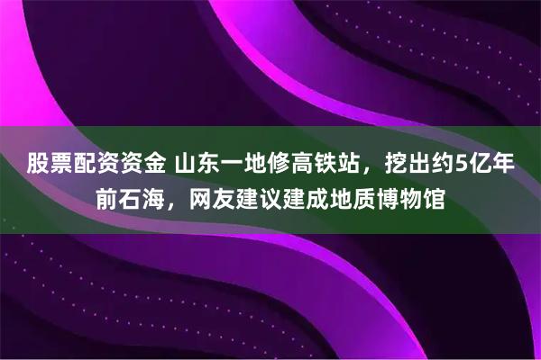 股票配资资金 山东一地修高铁站，挖出约5亿年前石海，网友建议建成地质博物馆